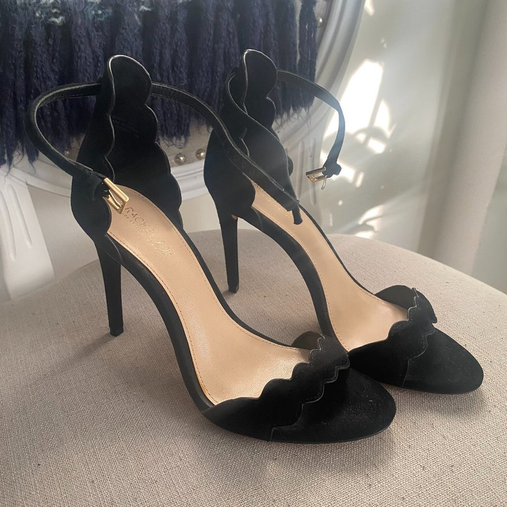 Rachel Zoe Scalloped Black Suede Heel, Size 6